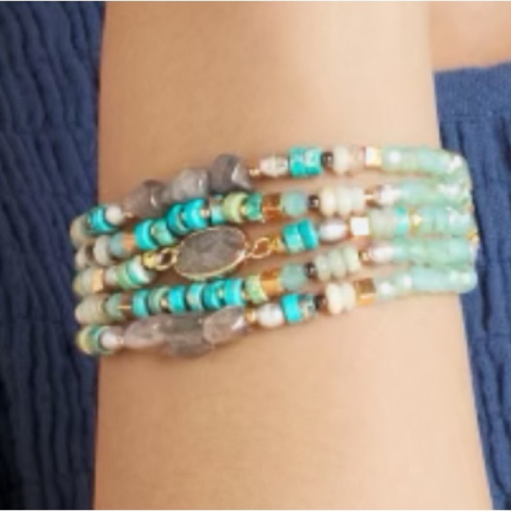 Nakamol Blue and Gray Beaded Bracelet Multi-Strand Design - Picture 2 of 3